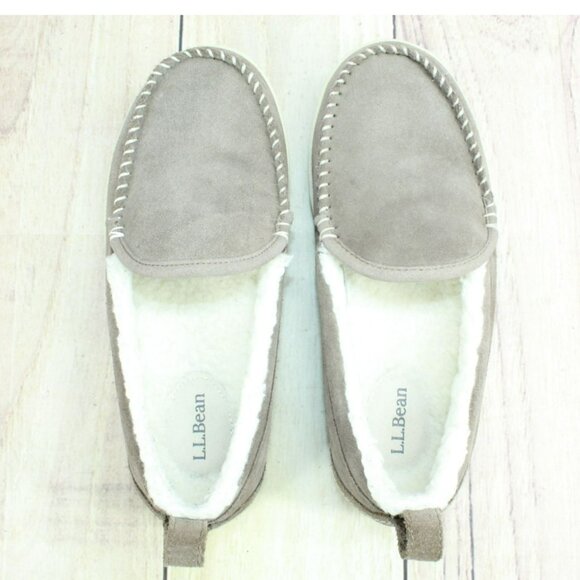 LL Bean Cement Suede Slip On Fleece Lined Mountain Moccasin Slippers Size 7 M - Picture 7 of 9